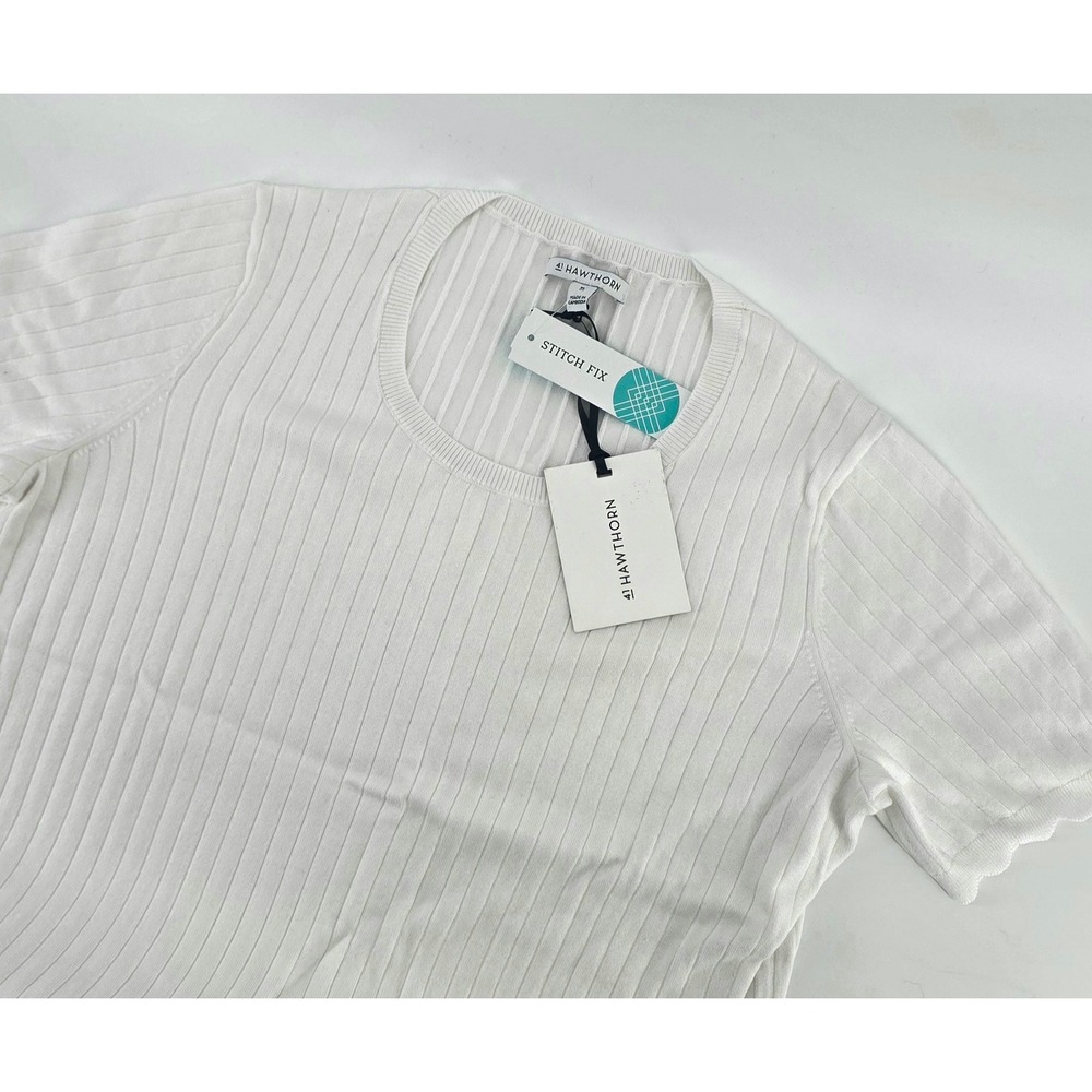 41 Hawthorn Kelsey Scallop Rib Short Sleeve Sweater Womens XL White NWT